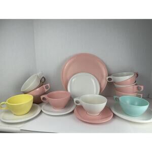 Vtg 20 pc Mallo-Ware Melamine Melmac Dishes PINK! Plates, Cup & Saucers Retro